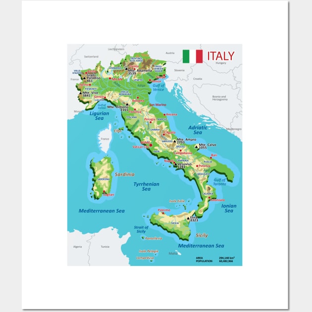 Geographic map of Italy Wall Art by AliJun